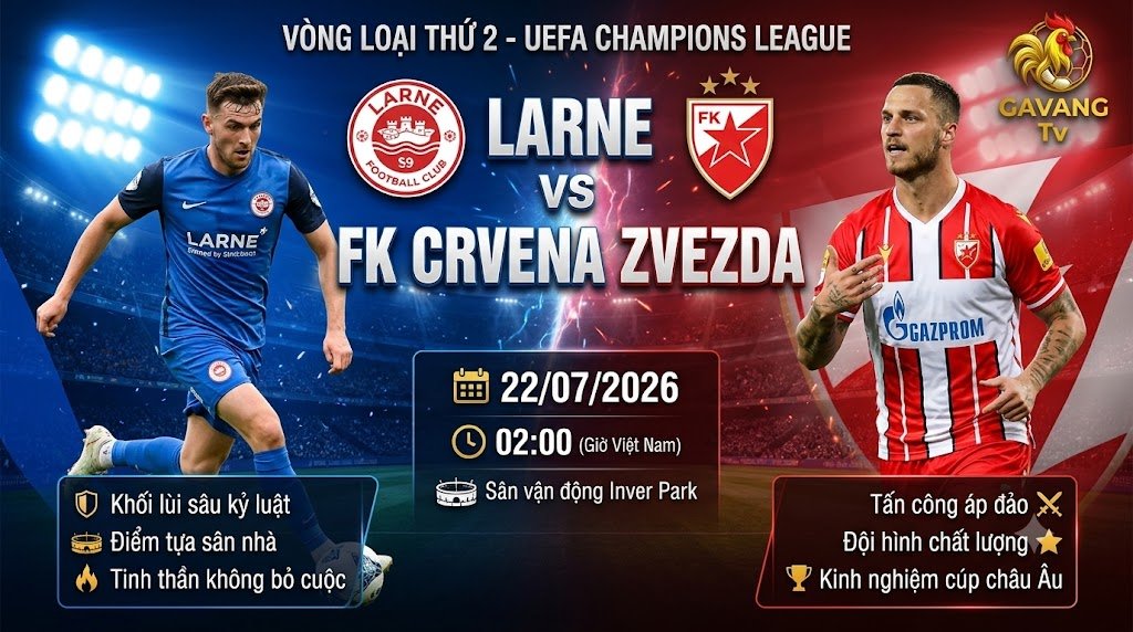 Nhận định Larne vs FK Crvena Zvezda (02:00, 22/07/2026) | Chiến thuật