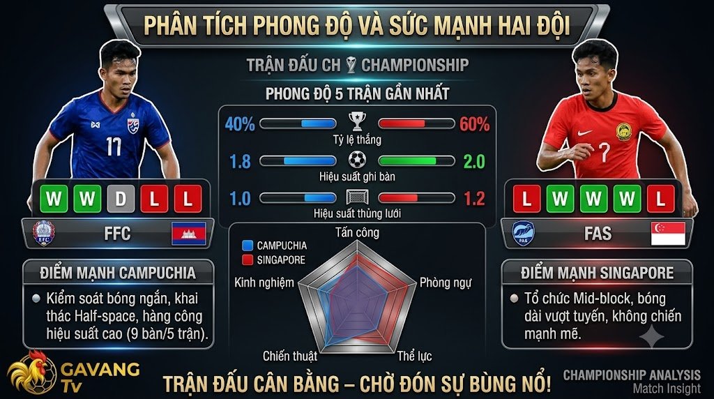So sánh phong độ và chỉ số thống kê trận đấu Campuchia vs Singapore